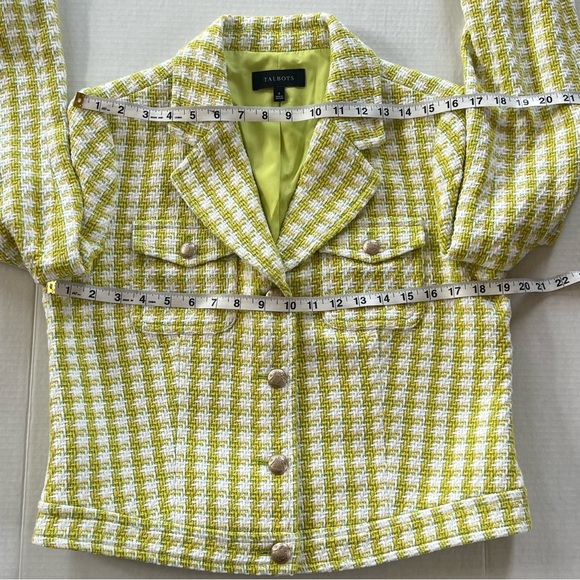 Talbots Stride Tweed Green Trench Cropped Blazer Jacket Size 8 - Picture 14 of 16